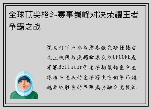 全球顶尖格斗赛事巅峰对决荣耀王者争霸之战